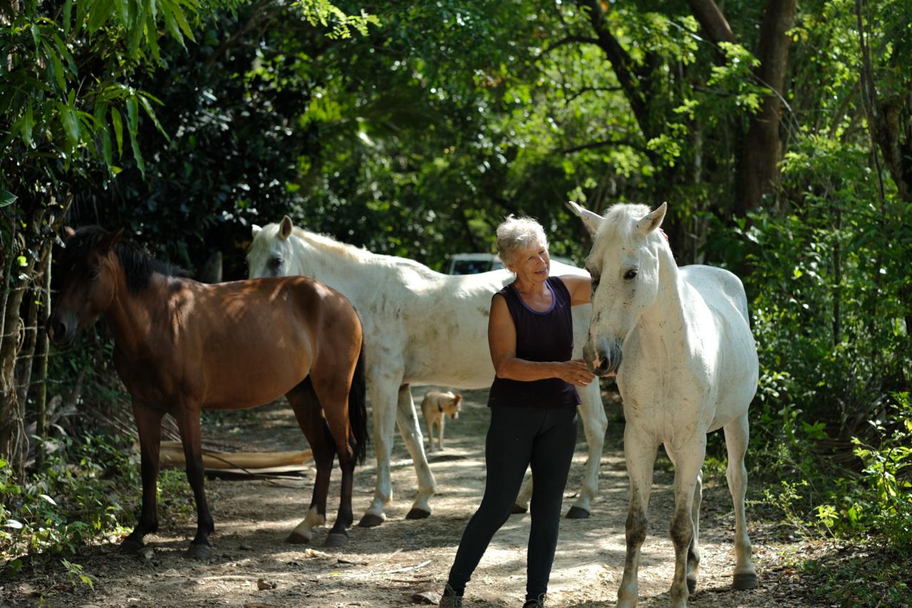 Sabine with her rescue horses in Bombita